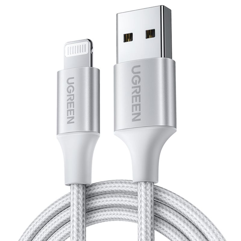 UGREEN-CABLE-LIGHTNING-CERTIFICADO-MFI---USB-A-2.4A-2-METRO-REFORZADO-BLANCO-US199