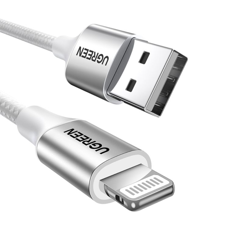 UGREEN-CABLE-LIGHTNING-CERTIFICADO-MFI---USB-A-2.4A-2-METRO-REFORZADO-BLANCO-US199