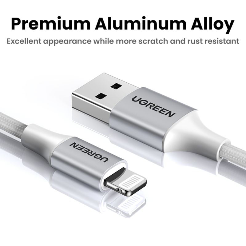UGREEN-CABLE-LIGHTNING-CERTIFICADO-MFI---USB-A-2.4A-2-METRO-REFORZADO-BLANCO-US199