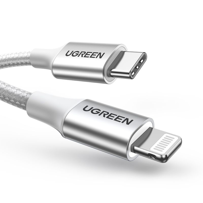 UGREEN-CABLE-LIGHTNING-CERTIFICADO-MFI---USB-C-3A-1-METRO-REFORZADO-GRIS-US304
