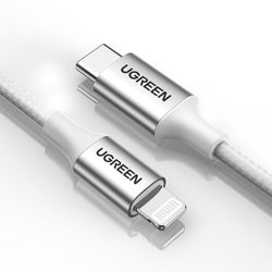UGREEN CABLE LIGHTNING CERTIFICADO MFI / USB-C 3A 1 METRO REFORZADO GRIS US304