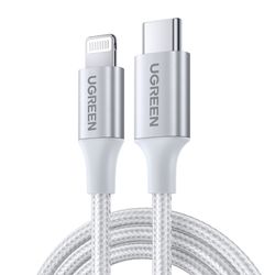 UGREEN CABLE LIGHTNING CERTIFICADO MFI / USB-C 3A 2 METRO REFORZADO SILVER US304