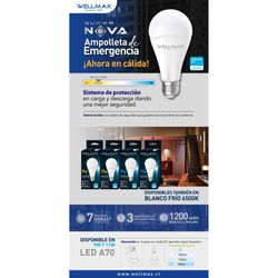 WELLMAX AMPOLLETA LED EMERGENCIA SUPERNOVA 11W BLANCO CALIDO