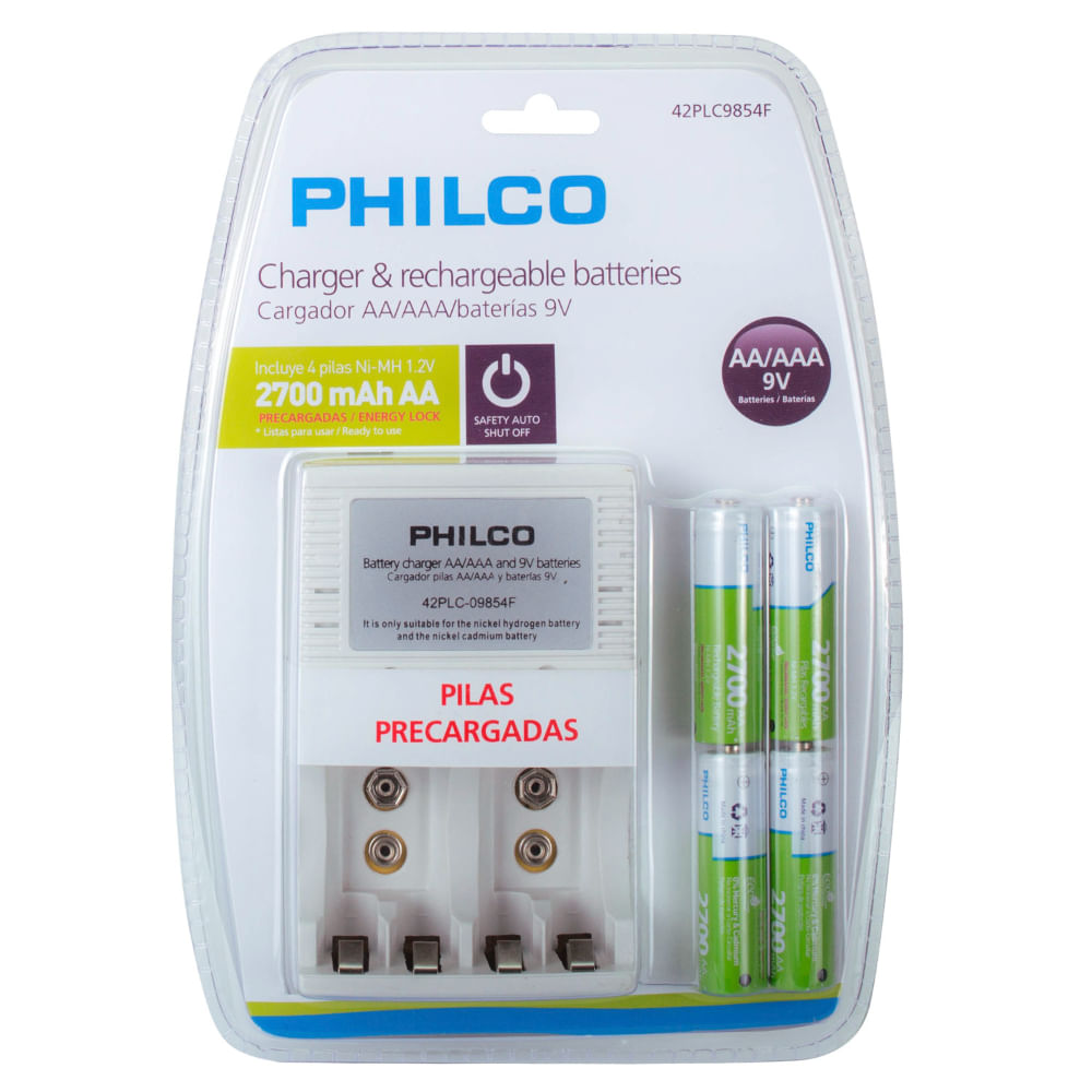 PHILCO CARGADOR DE PILAS AAA / AA / 9V  C/4 PILAS AA 2700 MAH  42PLC9854F