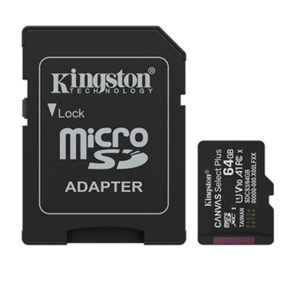 KINGSTON TARJETA DE MEMORIA MICRO SD 64 GB CANVAS SELECT PLUS 100 MB/S UHS-1 U1 V10 A1 SDCS3/64GB